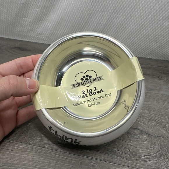 Pawsitive Pets 2 in 1 Pet Bowl Melamine Stainless Steel BPA Free Think Pawsitive - Picture 3 of 7
